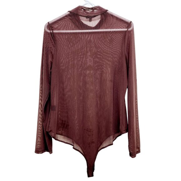 Sheer Burgundy Bodysuit Embellishments Long Sleeve Mock Neck Stretch Fit IRIS 3X - Picture 10 of 10